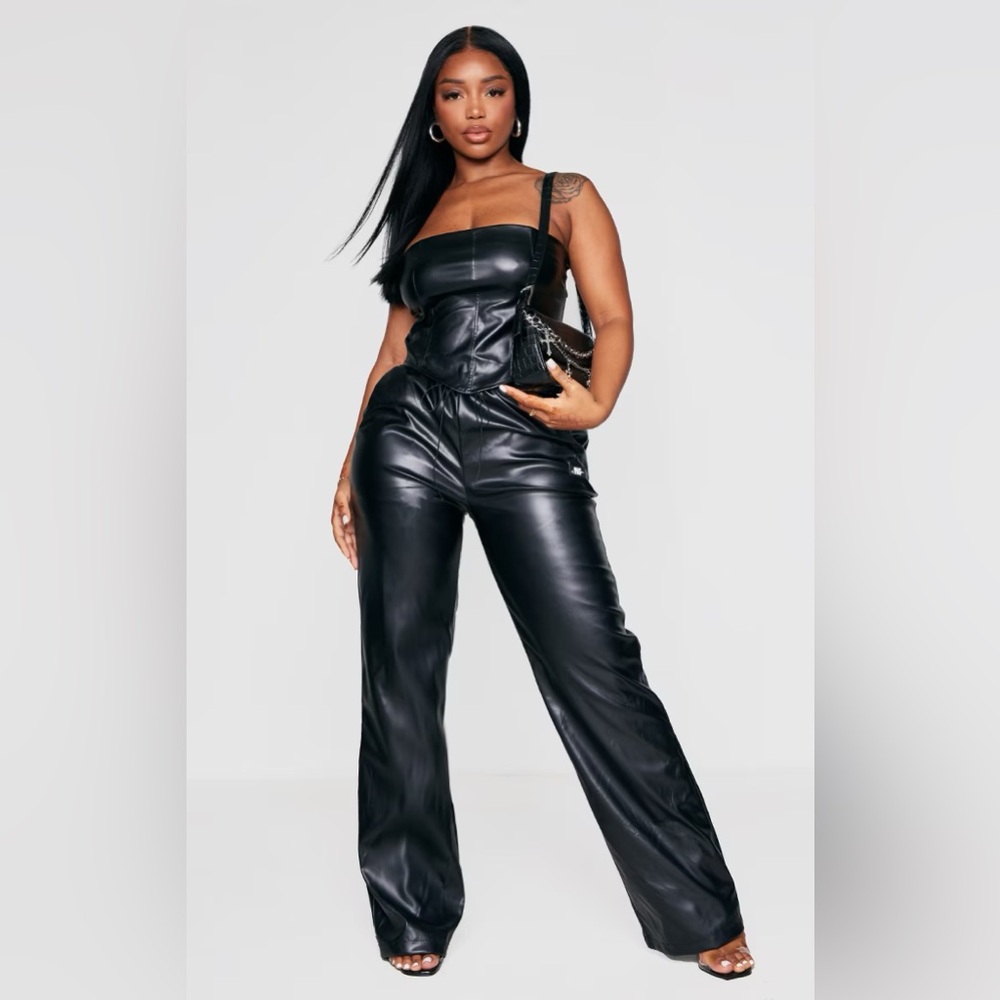 Shape Black Faux Leather Seam Pants